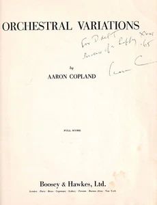 Compositor firmado por AARON COPLAND partitura de VARIACIONES ORQUESTALES David Del Tredici - Imagen 1 de 2