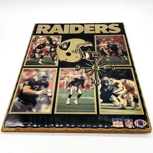 Vtg 1989 Starline Oakland Raiders NFL Wood Collage AA Battery Quartz Wall Clock - Picture 1 of 14