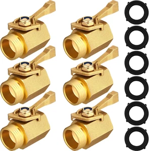 6 Pack Heavy Duty Brass Garden Hose Shut off Valve 3/4 Inch Connector - Picture 1 of 12
