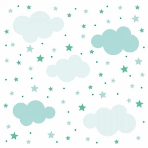 142 Wandtattoo Wolken Sterne Punkte Set mint weiß Kinderzimmer Junge Baby Deko - Bild 1 von 56