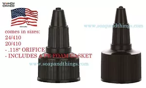 20/410 BLACK LDPE TWIST TOP CLOSURES, BLACK TIP - DISPENSING - QTY 50 caps - Picture 1 of 2