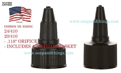 20/410 BLACK LDPE TWIST TOP CLOSURES, BLACK TIP - DISPENSING - QTY 12 caps - Image 1 of 2