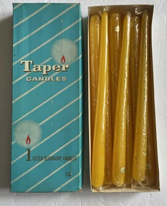 9 Vintage Mid Century Modern MCM Yellow Taper Candles 12” With Box - Picture 1 of 2