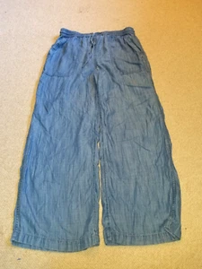 Womens Pants-LANDS' END-blue tencel chambray elastic waist wide-leg pull-on-12P - Picture 1 of 4