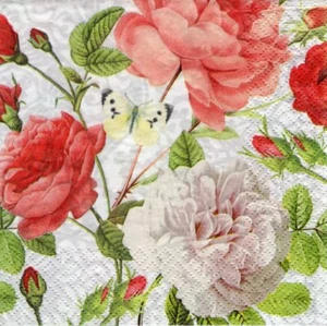 4 Servietten ~ Blumen, Rosen, Schmetterling, Shabby Chic ~ 33x33 - Bild 1 von 2