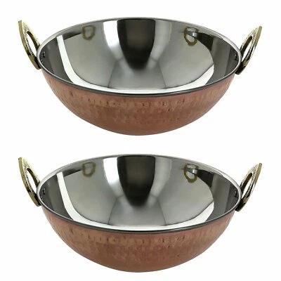 Copper Steel Serving Kadai Bowl Serving Dish Hotel & Home Pack Of 3Pcs 300ml - Image 1 of 4