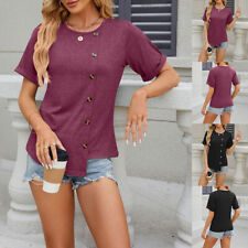 Women's Button Summer T-Shirt Short Sleeve Tunic Shirt Tops Casual Blouse US