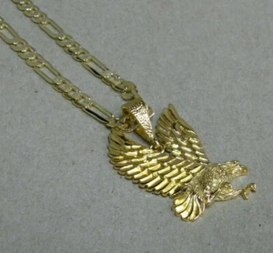 Herren kleiner gelbvergoldeter Adler Charm & Figarokette Set 24 Zoll lang 4 mm breit - Bild 1 von 4