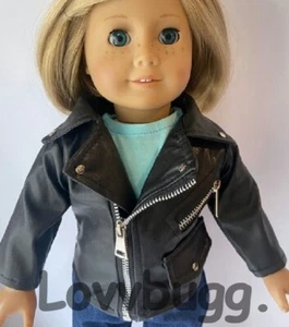 QUALITY WOW! Moto Black Leather Jacket for American Girl/Boy 18" Doll Clothes - Picture 1 of 24