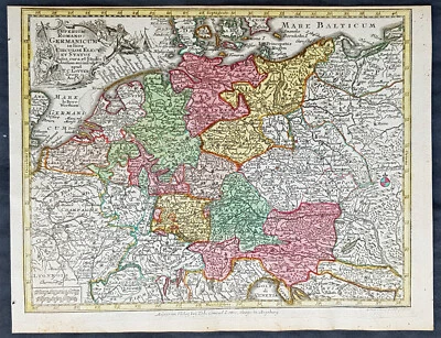 1744 Georg Mattaus Seutter Antique Map of Germany, Central & NW Europe - Image 1 of 2
