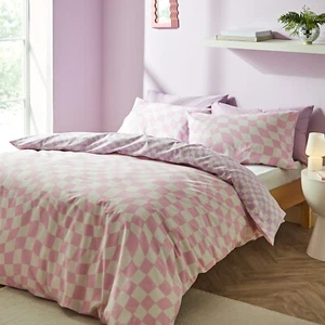 Sassy B Checkerboard Wave Reversible Adult Teenage Duvet Cover Bedding Set Pink