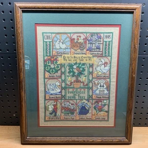 Vtg Counted Cross Stitch Finished Framed 12 Days Of Christmas Sampler 19 X 16 - Picture 1 of 8