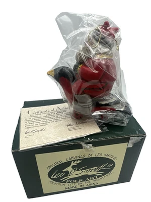 Leo Smith Folk Art Ornament Santa on Toy Cardinal MCF Numbered Ltd Ed COA Box #4 - Image 1 of 4