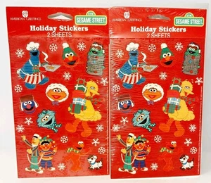 LOY 2 ADESIVI NATALIZI SESAME STREET HOLIDAY ANNI 90 AGC 1999 COOKIE ELMO GROVER ~ - Foto 1 di 2