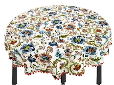 @ Cubierta de mesa de té/café con estampado floral de algodón con borde de encaje multicolor K661 Foto 1 de 4