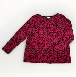 J. Jill Sweater Womens Size XL Red Black Gemstone Sparkle Damask Cottagecore - Picture 1 of 11