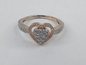 Anillo de plata de ley 925 en forma de corazón talla 7,75 diamante vermeil vintage - Imagen 1 de 7