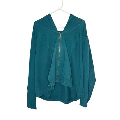 Women’s XCVI Size 3X Teal Cotton/Spandex Full Zip Hoodie Sweatshirt - Image 1 of 4