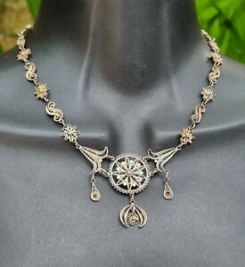 Middle Eastern Vintage filigree 800 silver festoon necklace