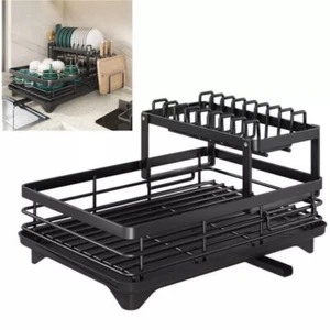 2-Tier Dish Rack Drying Kitchen Adjustable Tier Sink Drainer Organizer Ship USA - Picture 1 of 6