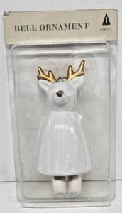 Christmas 2023 Ceramic Reindeer Bell Ornament 5" - White & Gold - Picture 1 of 3