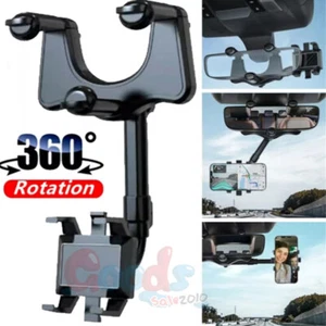 360° Car Rear View Mirror Mount Holder Stand for Apple iPhone Android Phone - Photo 1 sur 19