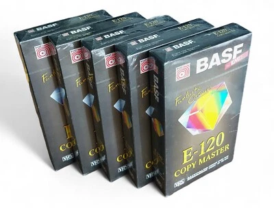 BASF E-120 5 Cassettes VHS Backcoated Chrome Video Tapes Neuves sous blister - Image 1 of 4