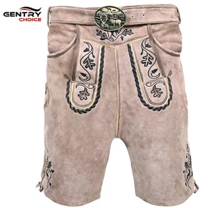 Oktoberfest Costume Mens Leather Lederhosen "Hegel" Traditional Bavarian Shorts - Picture 1 of 11
