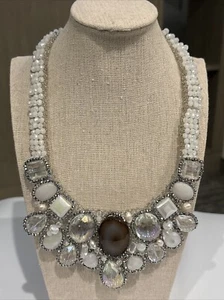 16-18” White & Gray Hand Beaded Necklace Wedding Prom Heavy EUC Fast Ship - Picture 1 of 13