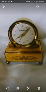 Reuge Brass Alarm Clock music box. Vintage. 1950's. Adorable! Plays 'Edelweiss'. - Picture 1 of 4