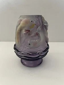 Fenton Koi Fish Glass Fairy Light Lamp Tealight Votive Signed w Sticker - Picture 1 of 17