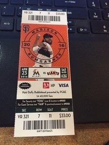 San Francisco Giants vs Miami 2016 talón de boletos 4/23 Madison Bumgarner - Imagen 1 de 1