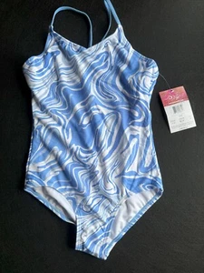 🩵 Kanu Surf Girls Size 14 One-Piece Swimsuit 🌀 Blue Marble Print Gigi Style NW - Picture 1 of 3