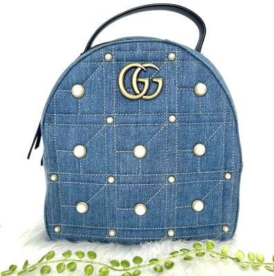 GUCCI GG Marmont Denim Pearl Backpack 476671 - Image 1 of 4
