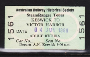 RAILWAY TICKET: AUSTRALIAN RAILWAYS HISTORICAL SOCIETY STEAM RANGER TOUR . - Picture 1 of 1