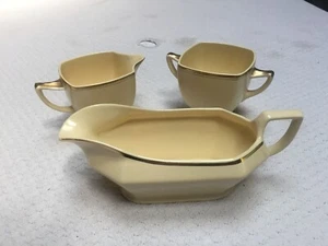 Vintage Homer Laughlin Jade Sugar, Creamer, GravyBoat Gold Stripe Band Pattern - Picture 1 of 12