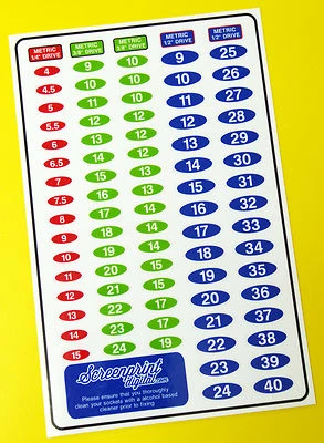 SCREENPRINTDIGITAL SOCKET SET IDENTIFICATION TOOL LABEL stickers decals METRIC, set of 85!