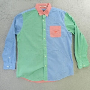 Chaps Shirt Mens Large Blue Green Orange Check Button Up Colorblock - Picture 1 of 9