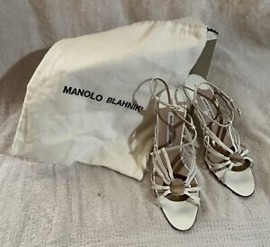 Manolo Blahnik White Strappy 3.5 Inch Heels.  Sz 39 Euro