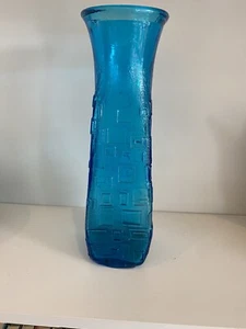 Vtg Empoli Blue Vase With Rectangles - Picture 1 of 6