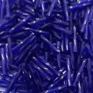 12x2mm transparent dark cobalt twisted bugle beads Miyuki 1711, 25gm ~420 beads - Picture 1 of 2