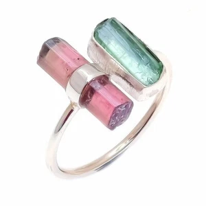 Pink-Green Tourmaline Gemstone Handmade 925 Sterling Silver Ring Sz Adjustable - Picture 1 of 3