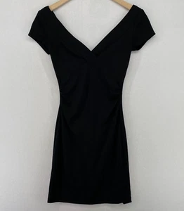 DIANE VON FURSTENBERG Dress 2 Wool Jersey Sheath Mini V-Neck Ruched Black USA - Picture 1 of 18
