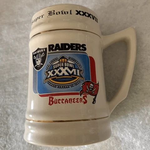 Super Bowl XXXVII Tampa Bay Buccaneers Oakland Raiders NFL Beer Mug Stein Cover