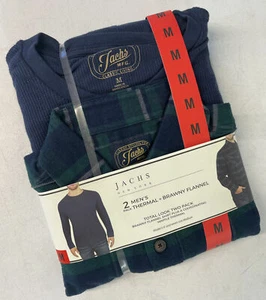 JACHS New York Confezione da 2 Camicia Uomo Waffle Termica e Flanella, Plaid Verde,Media - Foto 1 di 10