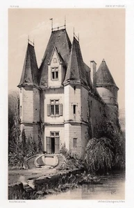 1800 Victor PETIT Litografía Original Manoir De Villechétive Castillo FIRMADO CERTIFICADO DE AUTENTICIDAD - Imagen 1 de 3