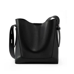 Bolso de hombro de cuero genuino para mujer Bolsos de cubo de cuero de vaca Bolso cruzado - Imagen 1 de 18