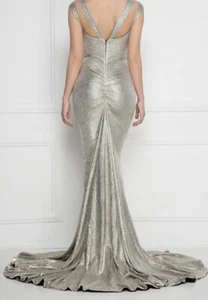 HAMEL by Melina Harris Designer Ostrich Draped Cut-Out Sides Ruched Strapless 36 - Picture 1 of 22