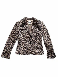 Spiegel Leopard Jacket 12 Womens Brown Stretch Accent Button Pockets - Picture 1 of 10