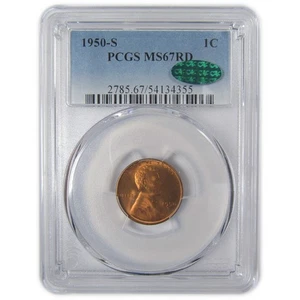 1950 S Lincoln Wheat Cent MS 67 RD PCGS CAC Uncirculated SKU:I23340 - Picture 1 of 4